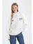 Oversize Geniş Kalıp Kapüşonlu Sırt Baskılı Kalın Beyaz Sweatshirt D6878AX24WN 8
