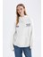 Oversize Geniş Kalıp Kapüşonlu Sırt Baskılı Kalın Beyaz Sweatshirt D6878AX24WN 9