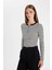 Slim Fit Dar Kesim Bisiklet Yaka Yarım Fermuarlı Çizgili Fitilli Kaşkorse Uzun Kollu Tişört D6104AX24AU 10