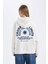 Oversize Geniş Kalıp Kapüşonlu Sırt Baskılı Kalın Beyaz Sweatshirt D6878AX24WN 13