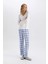 Pijama Takımı V Yaka Uzun Kollu Basic Düz Üst Kareli Beli Lastikli Alt-Fall in Love C5438AX24AU 8