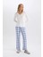 Pijama Takımı V Yaka Uzun Kollu Basic Düz Üst Kareli Beli Lastikli Alt-Fall in Love C5438AX24AU 9