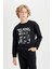 Erkek Çocuk Siyah Oversize Geniş Kalıp Bisiklet Yaka Baskılı Sweatshirt D5680A824WN 7