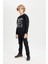 Erkek Çocuk Siyah Oversize Geniş Kalıp Bisiklet Yaka Baskılı Sweatshirt D5680A824WN 8