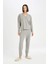 Pijama Takım V Yaka Uzun Kollu Üst Beli Lastikli Alt-Fall in Love D6950AX24AU 8