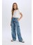 Kız Çocuk Wide Leg Kargo Geniş Bol Paça Pamuklu Jean Pantolon D7089a825sp 12