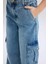 Kız Çocuk Wide Leg Kargo Geniş Bol Paça Pamuklu Jean Pantolon D7089a825sp 15