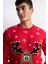 Kırmızı Standart Fit Yılbaşı Temalı Bisiklet Yaka Triko Kazak D5795AX24WN 17