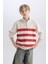 Erkek Çocuk Oversize Geniş Kalıp Dik Yaka Fermuarlı Çizgili Sweatshirt D7403A825SP 18