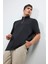 Regular Fit Dik Yaka Yarım Fermuarlı Ağır Kumaş Kısa Kollu Siyah Tişört B6502AX25SP 9