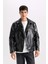 Su ve Rüzgar İtici Slim Fit Dar Kesim Mevsimlik Astarlı Fermuarlı İç Cepli Suni Deri Biker Mont C5715AX25SP 9