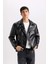Su ve Rüzgar İtici Slim Fit Dar Kesim Mevsimlik Astarlı Fermuarlı İç Cepli Suni Deri Biker Mont C5715AX25SP 11