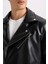 Su ve Rüzgar İtici Slim Fit Dar Kesim Mevsimlik Astarlı Fermuarlı İç Cepli Suni Deri Biker Mont C5715AX25SP 13