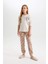 Kız Çocuk Pijama Takım Baskılı Uzun Kollu Üst Desenli Beli Lastikli Uzun Alt D7744A824WN 6