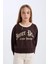 Kız Çocuk Relax Fit Bisiklet Yaka Baskılı İçi Yumuşak Tüylü Sweatshirt D7042A824WN 8