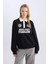 Coool Oversize Geniş Kalıp Polo Yaka Düğmeli Baskılı Siyah Sweatshirt D6693AX24WN 13