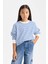 Kız Çocuk Relax Fit Bisiklet Yaka Çizgili Sweatshirt D6503A8NS 6