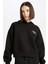 Boxy Fit Kapüşonlu Baskılı Kalın Siyah Sweatshirt D6717AX24WN 7