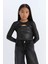 Kız Çocuk Slim Fit Dar Kesim Bisiklet Yaka Parlak Kumaş Fitilli Kaşkorse Uzun Kollu Tişört D5419A824WN 9