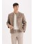 Slim Fit Dar Kesim Dik Yaka Fermuarlı Süet Görünümlü Mevsimlik Baharlık Mont D5977AX25SP 11