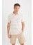Regular Fit Polo Yaka Çizgili Kısa Kollu Triko Görünümlü Tişört D7941AX25SP 6