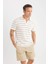 Regular Fit Polo Yaka Çizgili Kısa Kollu Triko Görünümlü Tişört D7941AX25SP 8