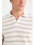 Regular Fit Polo Yaka Çizgili Kısa Kollu Triko Görünümlü Tişört D7941AX25SP 9