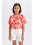 Kız Çocuk Desenli Crop Kısa Kollu Gömlek D7640A825SM 6
