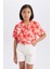 Kız Çocuk Desenli Crop Kısa Kollu Gömlek D7640A825SM 9