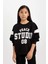 Kız Çocuk Siyah Relax Fit Bisiklet Yaka Baskılı Sweatshirt D6641A824AU 7