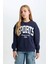 Kız Çocuk Relax Fit Bisiklet Yaka Baskılı Sweatshirt D6626A824AU 7