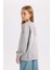 Kız Çocuk Gri Oversize Geniş Kalıp Bisiklet Yaka Sırt Baskılı Sweatshirt D6630A824AU 7
