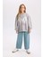 Kız Çocuk Gri Oversize Geniş Kalıp Bisiklet Yaka Sırt Baskılı Sweatshirt D6630A824AU 8
