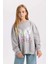 Kız Çocuk Gri Oversize Geniş Kalıp Bisiklet Yaka Sırt Baskılı Sweatshirt D6630A824AU 9