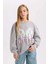 Kız Çocuk Gri Oversize Geniş Kalıp Bisiklet Yaka Sırt Baskılı Sweatshirt D6630A824AU 10