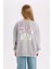 Kız Çocuk Gri Oversize Geniş Kalıp Bisiklet Yaka Sırt Baskılı Sweatshirt D6630A824AU 12