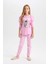Kız Çocuk Pijama Takımı Baskılı Uzun Kollu Üst Uzun Alt D8191A8NS 7