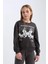 Kız Çocuk Oversize Geniş Kalıp Bisiklet Yaka Baskılı Sweatshirt D4386A824WN 7