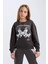 Kız Çocuk Oversize Geniş Kalıp Bisiklet Yaka Baskılı Sweatshirt D4386A824WN 9