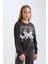 Kız Çocuk Oversize Geniş Kalıp Bisiklet Yaka Baskılı Sweatshirt D4386A824WN 10