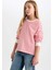 Kız Çocuk Relax Fit Bisiklet Yaka Çizgili Sweatshirt D6503A8NS 7