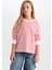 Kız Çocuk Relax Fit Bisiklet Yaka Çizgili Sweatshirt D6503A8NS 9