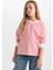 Kız Çocuk Relax Fit Bisiklet Yaka Çizgili Sweatshirt D6503A8NS 10