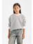 Kız Çocuk Relax Fit Bisiklet Yaka Çizgili Sweatshirt D6503A8NS 8