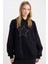 Coool Oversize Geniş Kalıp Yıldızlı Kalın Siyah Sweatshirt D8024AX24WN 7