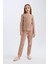 Kız Çocuk Pijama Takımı Fitilli Kaşkorse Desenli Uzun Kollu Üst Uzun Alt D7748A824WN 8