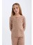 Kız Çocuk Pijama Takımı Fitilli Kaşkorse Desenli Uzun Kollu Üst Uzun Alt D7748A824WN 12