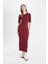 Bodycon Vücuda Oturan Bisiklet Yaka Basic Düz Fitilli Kaşkorse Kısa Kollu Maxi Bordo Elbise D8623AX24AU 8