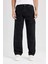 %100 Pamuk Wide Leg Fit Geniş Kalıp Normal Bel Geniş Paça Kargo Cepli Siyah Jean Pantolon 11