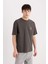 %100 Pamuk Boxy Fit Bisiklet Yaka Sırt Baskılı Kısa Kollu Tişört D5511AX25SP 13
